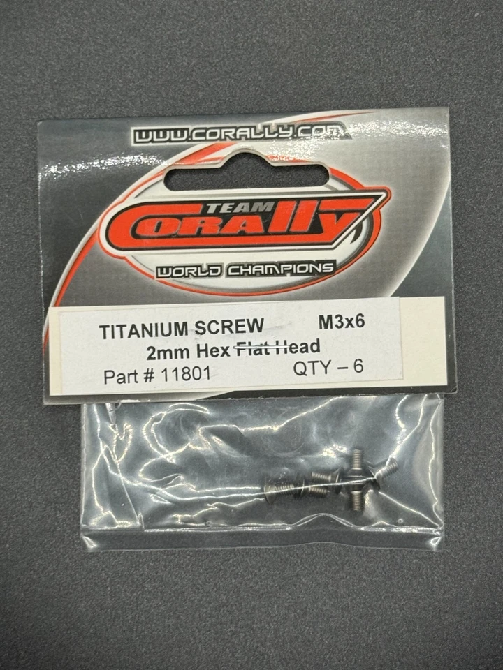 Team Corally 11801 M3x6 Titanium 2mm Hex Flat Head Screws (Qty 6) - Image 1 of 2