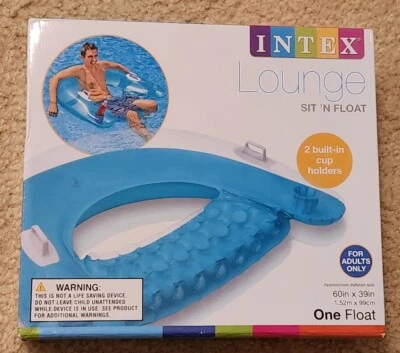 Intex Sit n Float Lounge Inflatable Adult Pool 60" X 39" Blue Cup Holders NEW - Image 1 of 4
