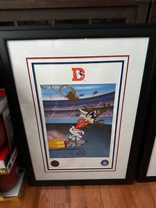 1996 DENVER BRONCOS AUTOGRAPHED WARNER BROTHERS LITHO MOSES, SHARPE, MCCAFFREY - Picture 1 of 7