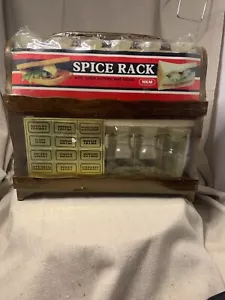 Ventage Antique wood spice rack with jars and stickers 1960 still in plastic - Picture 1 of 4