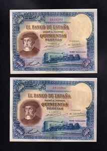 F.C. PAREJA CORRELATIVA 500 PESETAS 1935 , S/C- , CON TODO SU APRESTO . - Picture 1 of 2