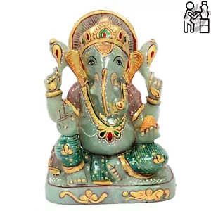 2,2 kg/7 Zoll grüne Aventurin Lord Ganesha Statue, seltene gold bemalte Skulptur - Bild 1 von 6