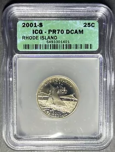 2001-S Proof Rhode Island Quarter ICG PR-70 DCAM, Buy 3 Items, Get $5 Off!! - Picture 1 of 2