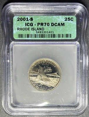 2001-S Proof Rhode Island Quarter ICG PR-70 DCAM, Buy 3 Items, Get $5 Off!! - Image 1 of 2