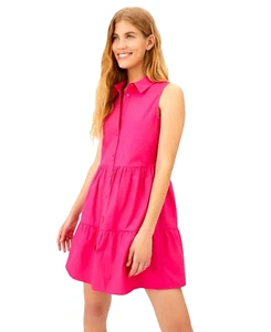 Stradivarius Bright Pink Sleeveless Shirt Dress Tiered Women’s UK Size XS - Picture 1 of 6