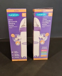 NEW - IN BOX - 2 Lansinoh Glass Breastmilk Feeding Bottles 8oz/240ml - Picture 1 of 4