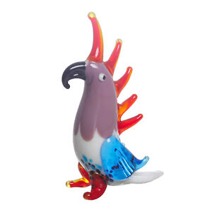 2Pcs Mini Glass Parrot Figurine Collectible Hand Blown Art Glass Animal Ornament