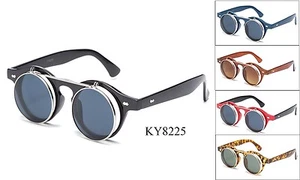 Keyhole Sunglasses Flip Open Cool Double Glasses Vintage Classic Eyewear UV 100% - Picture 1 of 24