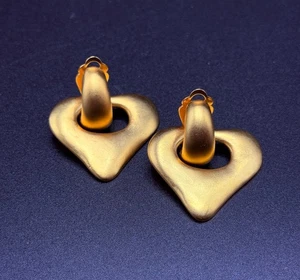 VTG Givenchy Paris NY Door Knocker Earrings Large Runway Matte Gold Clip Ons - Picture 1 of 8