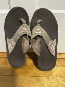 Cute! Summer Beige Pink Flip Flops Straps Sandals REEF 9 (40) Gently Worn - Picture 1 of 3