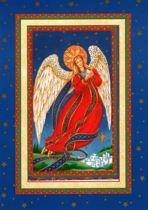 Frohe Weihnachten Dame blonde Engelsflügel weiße Taube Grußkarten - 8er Set - Bild 1 von 3