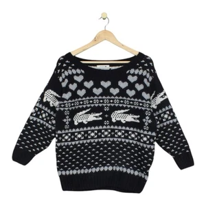 Lacoste Jumper Womens Size 38 Black Heart Cashmere Wool Blend Pullover - Picture 1 of 14
