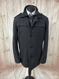 M&S Autograph Mens Large Tweed Winter Wool Blend Pea Coat Warm Check 44” XL Fit - Picture 1 of 24