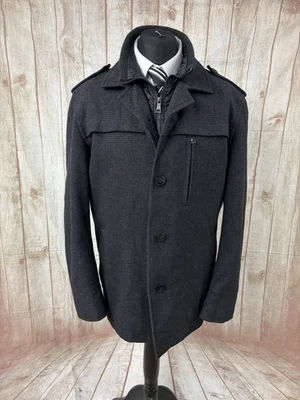 M&S Autograph Mens Large Tweed Winter Wool Blend Pea Coat Warm Check 44” XL Fit - Image 1 of 4