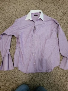 Donald J Trump Signature Collection Purple & White Stripe Mens Dress Shirt 34/35 - Picture 1 of 6