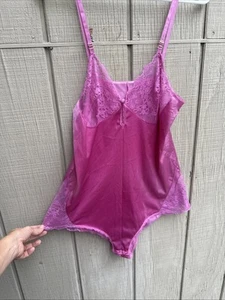 Vintage 80’s Vanity Fair Pink Nylon Lace Teddy Lingerie Bodysuit Sz 34 Gorgeous - Picture 1 of 15