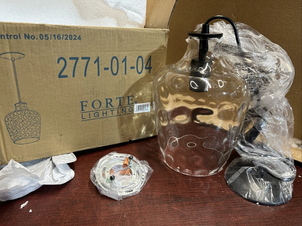 Forte Lighting Mini Pendant Fixture  8”W x 11.25” T  Clear Glass Globe NEW - Image 1 of 4