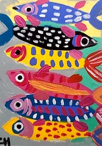 ACEO ORIGINAL SARDINES Acrylic & Gouache PAINTING NEW - Picture 1 of 1