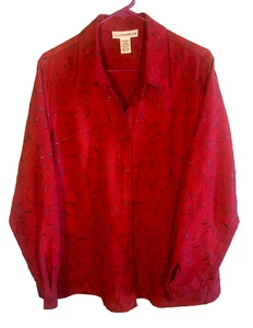 Camisa Sag Harbor Mujer Talla XL XG Botón Manga Larga Imitación Gamuza Rojo Bordado 11 - Imagen 1 de 9