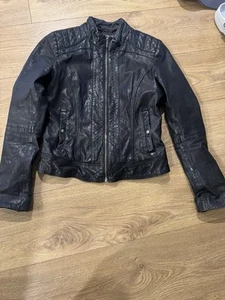Hugo BOSS Women's Classic Black Leather Jacket XS Two Way Zip - Picture 1 of 8