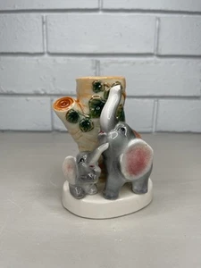VTG Elephant With Baby Trunk Up Tree Stump Vase Ceramic Mid Century Kitsch Japan - Picture 1 of 10