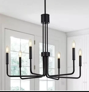 Sky Designer 6-Light Black Candle Chandeliers 26" Light Fixture Industrial  - Picture 1 of 3