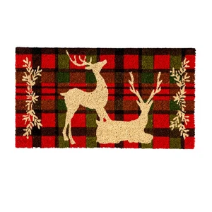 Tartan Reindeer Coir Mat - Picture 1 of 2