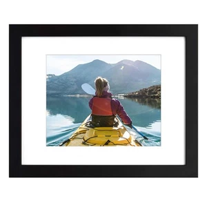 , 11x14 Black Picture Frame - Solid Wood, Tempered Glass, and White Mat Displ... - Picture 1 of 9