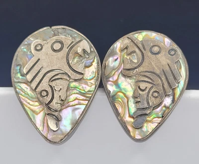 复古 Hecho 鲍鱼 925 袖扣男式纯银椭圆形 — 第 1/4 张图片