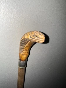 Vintage Hand carved Wooden Cobra Snake Walking Cane - Picture 1 of 6