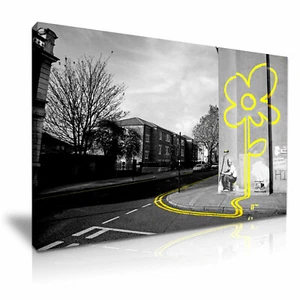 BANKSY Blume gelbe Linie modern Graffiti Kunst Leinwanddruck ~ 5 Größen  - Bild 1 von 7