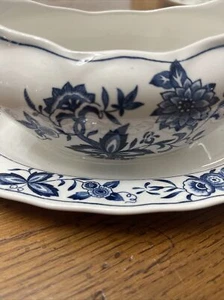 Blue Danube Blue Onion Gravy Boat Attached Underplate Rectangle Mark - Picture 1 of 8