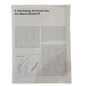 Leitz 60mm Macro Elmarit-R Lens Brochure Data Sheet Reinhard Lamm - Picture 1 of 2