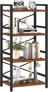 4 Tier Bookshelf - Small Book Shelf Industrial Bookcase, Narrow Book Case Book - Picture 1 of 6