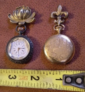 2 antique lapel watch's 1 800 SILVER STERLING PIN 1 HAMPDEN G.F. WATCH STER. PIN - Picture 1 of 19