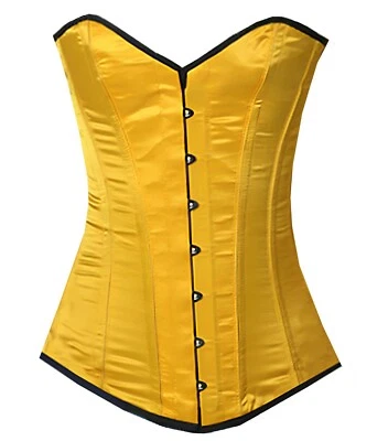 Corsets Corsete Corseting Waist Trainer Over Long Torso Yellow Satin Corset - Image 1 of 4