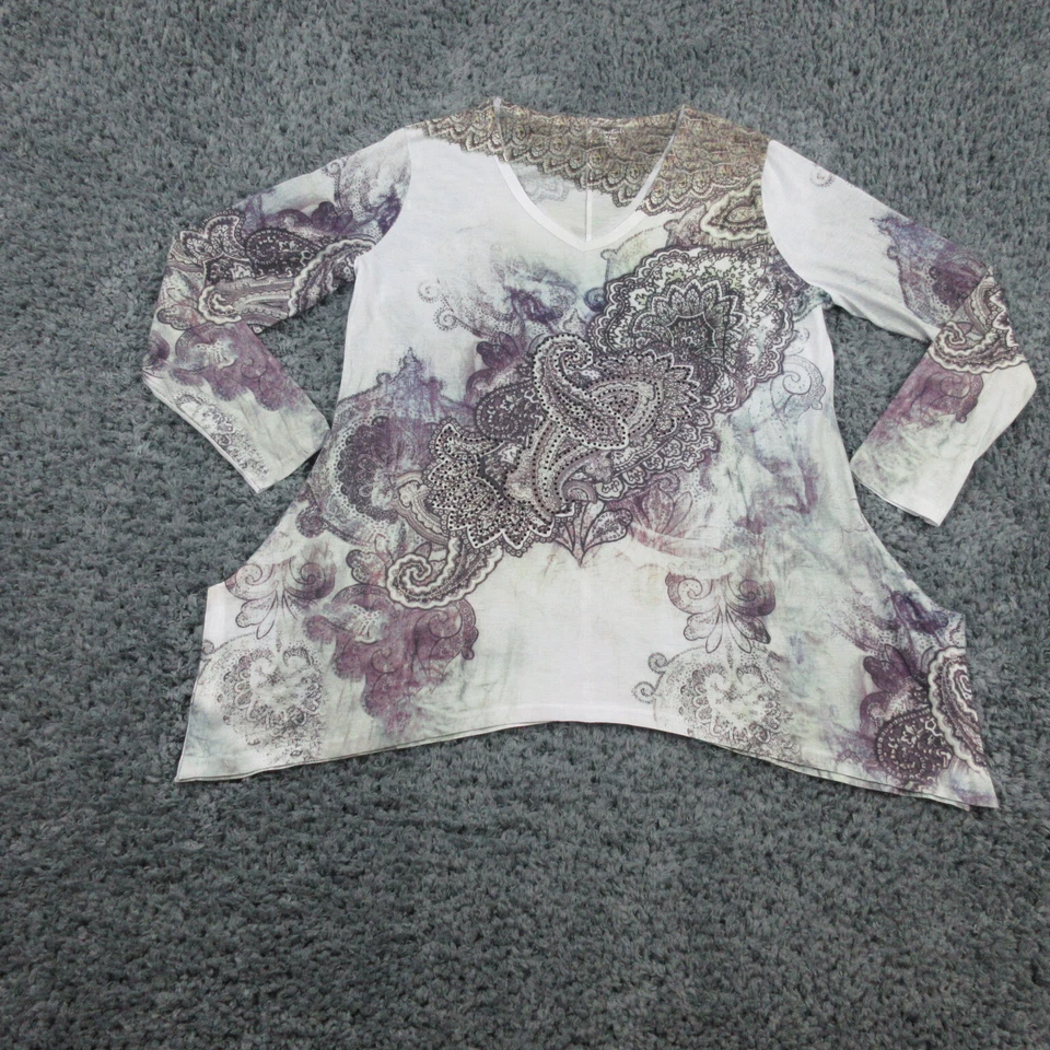 Camisa Essentials Mujer XL Blanca Púrpura Verde Manga Larga Pullover Asimétrico Foto 1 de 4