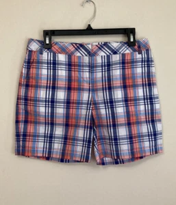 IZOD Women's Shorts Bermudas Size 4 Plaid Checkered Blue Red & White Preppy - Picture 1 of 9