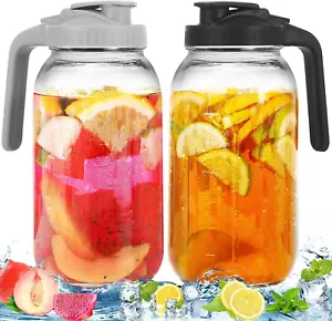 2 Pack Glass Pitchers Lid 64 Oz Sun Tea Pitcher Half Gallon Mason Jar Pitcher - Picture 1 of 1
