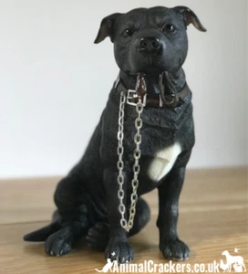 Staffordshire Bull Terrier ornament Leonardo walkies Black Staffie gift boxed - Picture 1 of 6
