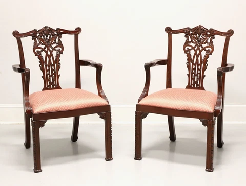 MAITLAND SMITH Mahogany Chinese Chippendale Fretwork Dining Armchairs - Pair Cover