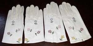 Vintage white kidskin leather Girls childrens gloves embroidered flowers formal - Picture 1 of 12