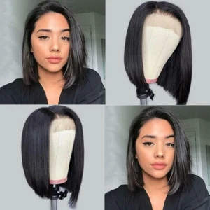 14inch Straight Short Bob Wig Human Hair 4x4 Lace Closure Wigs Bob Wigs - Picture 1 of 8