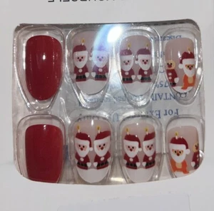 24PCS Christmas Nail Art Fake Nails Full Wraps Decoration And Color Santa Clause - Picture 1 of 3