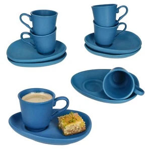 6er Set MOKKA Espressotassen & Untertassen Blau matt für 6 Personen Porzellan - Bild 1 von 8