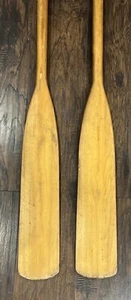 VINTAGE Wood Oars 78" Total Length Blades 25”x 5” w/ Oarlocks Nostalgic Appeal - Picture 1 of 24