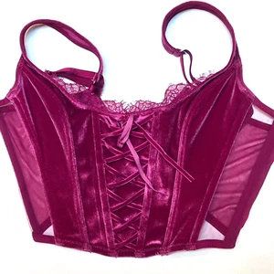 Y2K Victoria Secret Dream Angels Mulberry Velvet Corset Sz XS Velvet Ribbon - Picture 1 of 8