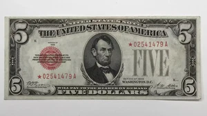 1928 $5 Legal Tender Star Note FR#1525* - XF+ - Picture 1 of 2