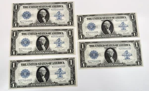 LOT OF 5 1923 1 $ One Dollar PFERDEDECKE Silver Certificate CONSEKUTIVE Fr# 238 - Bild 1 von 6