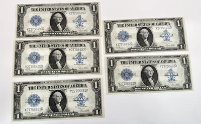 LOT OF 5 1923 CONSECUTIVE $1 One Dollar HORSE BLANKET Silver Certificate Fr# 238 - Image 1 of 4